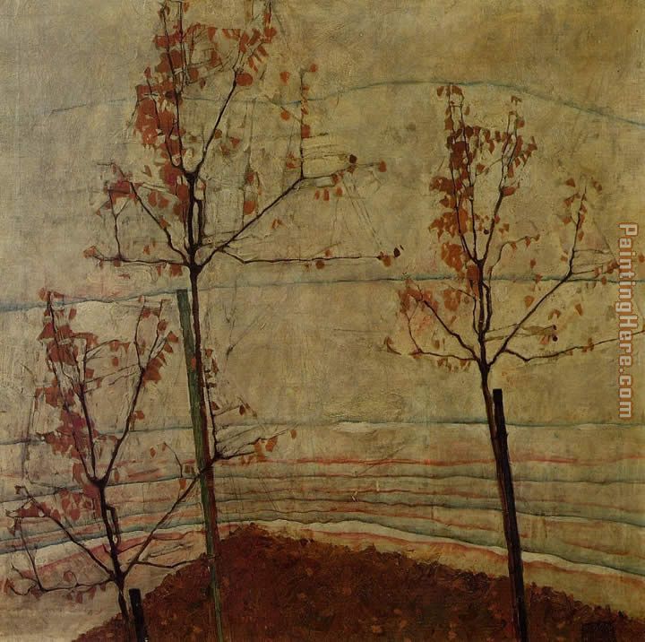 Autumn Trees painting - Egon Schiele Autumn Trees art painting